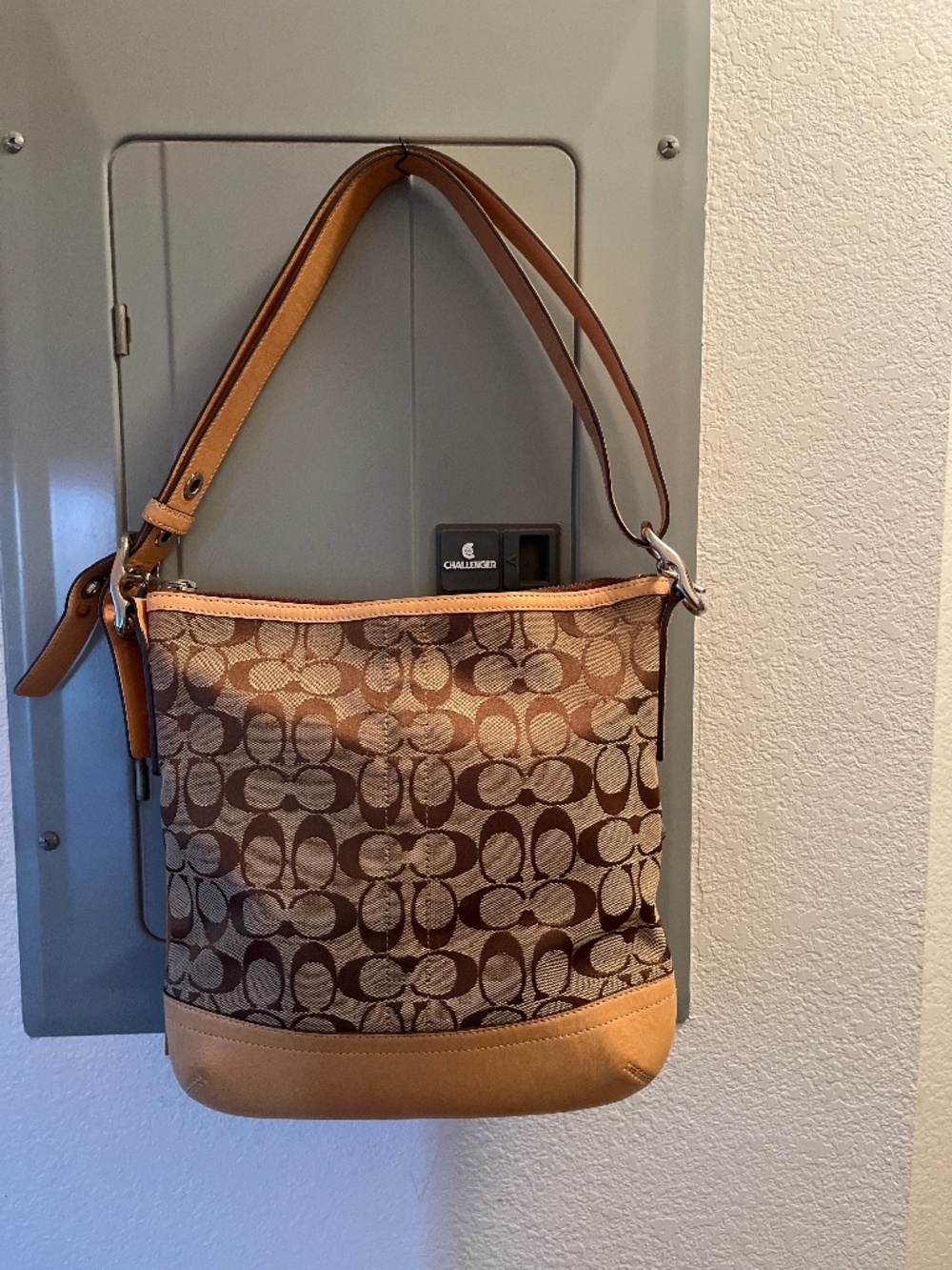 Coach 9362 Khaki Jacquard Leather Shoulder Crossbody Bag - Picture 2 of 7
